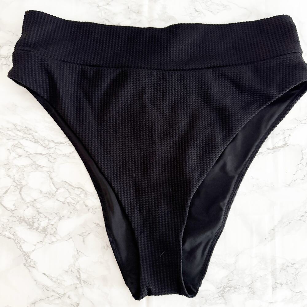 AERIE Waffle Longline Triangle High Cut Cheeky Bikini Black XL XXL - Picture 7 of 9